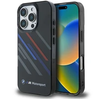 BMW Motosport IML atsitiktinės juostos iPhone 16 Pro Max dėklas - juodas