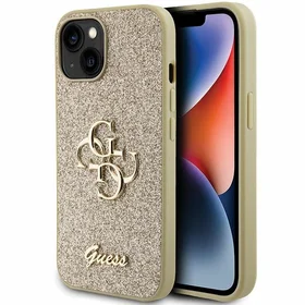 Guess Glitter Script Big 4G dėklas telefonui iPhone 15 - auksinė
