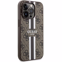 Guess 4G Printed Stripes MagSafe dėklas telefonui iPhone 15 Pro - rudas