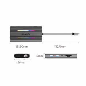 Orico XCR 12in1 RGB USB-C Docking Station 3x USB-A USB-C PD 100W HDMI 4K VGA RJ45 Gigabit SD and microSD Card Reader - Gray