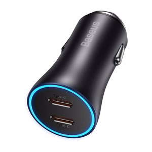 Baseus Golden Contactor Pro automobilinis įkroviklis 2x USB-C 40W pilkas (CGJP000013)