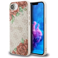Guess 4G Flowers Print Magnetinis dėklas telefonui iPhone 16e - rožinis