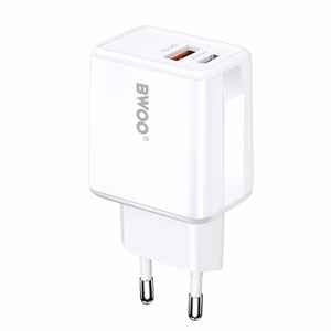 BWOO sieninis įkroviklis CDA182 QC 38W 1x USB-A + 1x USB-C su USB-C kabeliu 1 m juodas