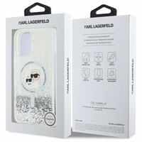 Karl Lagerfeld Liquid Glitter Karl & Choupette Head Magnetinis iPhone 16 Plus dėklas - skaidrus