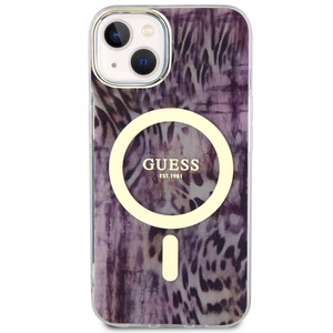 Guess Leopard Magnetinis dėklas telefonui iPhone 14 - rožinė