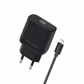 Beline Tinklo įkroviklis 1x USB-C 30W + Lightning laidas juoda PD 3.0 BLNCB30L GaN
