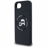 Karl Lagerfeld skystas silikoninis Karl & Choupette galvų dėklas su MagSafe iPhone 16e - juodas
