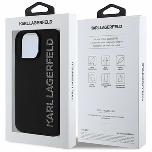 Karl Lagerfeld HC 3D Guminis Pailgintas Blizgus iPhone 16 Pro dėklas - juodas