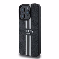 Guess 4G Spausdintų juostų MagSafe dėklas telefonui iPhone 16 Pro - juodas