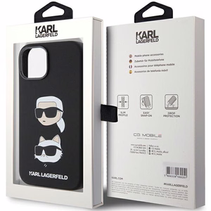 Karl Lagerfeld Silikoninis Karl&Choupette Head dėklas telefonui iPhone 15 Plus / 14 Plus - juodas