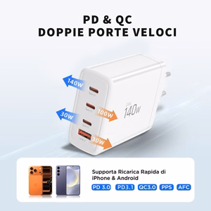 "Tech-Protect NC140W-GAN" 4 prievadų 140 W sieninis įkroviklis - baltas