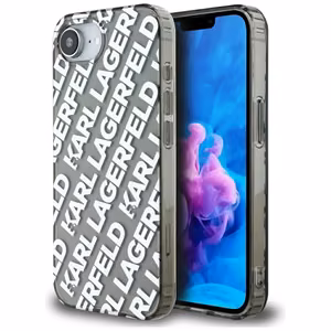 Оригинальный чехол Karl Lagerfeld IML Repeat Logo для iPhone 17e / 16e серебряный