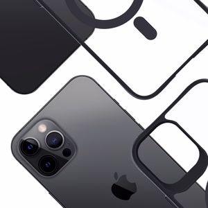 3mk satino šarvo magnetinis dėklas telefonui su MagSafe iPhone 12 Pro Max - skaidrus su juodu rėmeliu