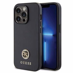 Guess GUHCP15LPS4DGPK iPhone 15 Pro 6.1" juodas kietasis dėklas Crossbody 4G strass logotipu