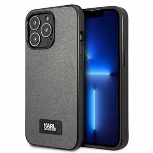 Karl Lagerfeld Saffiano plokštelės dėklas telefonui iPhone 13 Pro Max 6.7" - sidabrinis
