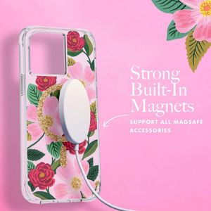 Rifle Paper Co. Rose Garden MagSafe dėklas su aukso folijos detalėmis, skirtas iPhone 14 / 13