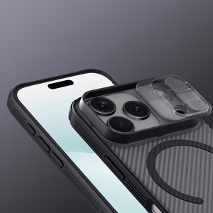 "Nillkin CamShield Pro MagSafe" suderinamas dėklas, skirtas "iPhone 17 Pro Max" - skaidrus, juodas
