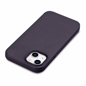 Чехол iCarer Leather из натуральной кожи для iPhone 14 Plus тёмно-фиолетовый (совместим с MagSafe)