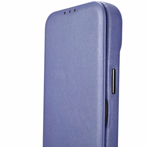 iCarer CE Premium odinis folio dėklas iPhone 14 Pro Max magnetinis atverčiamas odinis folio dėklas MagSafe šviesiai violetinė