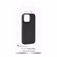 Puro Icon Mag Pro magnetinis silikoninis dėklas telefonui iPhone 15 Pro Max - juodas