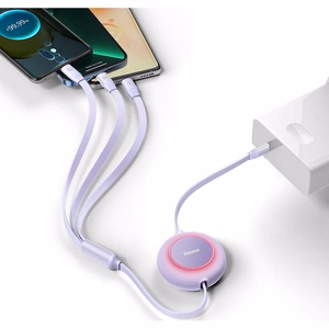 BASEUS kabelis 3in1 Type-C į Micro USB / Lightning / Type-C PD QC4.0 3,5A 100W CAMJ010205 1,1m violetinis