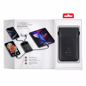 FORCELL F-ENERGY F10K6 Multicharge išorinė baterija su integruotais USB-C ir Lightning laidais, PD, QC3.0, 3 A, 22,5 W, 10000 mAh, juoda
