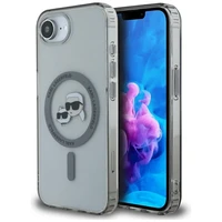 Karl Lagerfeld IML metalinis Karl & Choupette galvų Magnetinis dėklas telefonui iPhone 16e - juodas