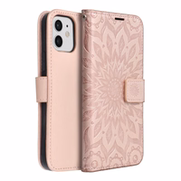 MEZZO knygos tipo dėklas telefonui IPHONE 12 / 12 Pro su mandala, rožinio aukso spalvos