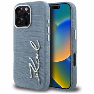 Karl Lagerfeld FW Jeans Signature Logo Dėklas iPhone 16 Pro Max - mėlynas