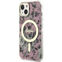 Guess GUHMP14MHCFWSP iPhone 14 Plus 6.7" rožinis/rožinis kietas dėklas Gėlė Magnetinis