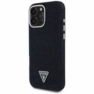 Guess Džinsinis trikampio logotipas MagSafe dėklas iPhone 16 Pro - juodas