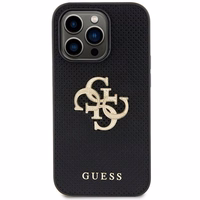 Guess Leather Perforated 4G Glitter Logo Case for iPhone 15 Pro - juodas dėklas telefonui