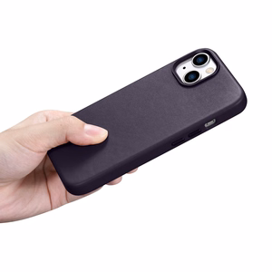 Чехол iCarer Leather из натуральной кожи для iPhone 14 Plus тёмно-фиолетовый (совместим с MagSafe)