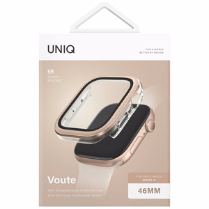 Uniq Voute dėklas su grūdintu stiklu Apple Watch 10 46 mm - rožinis auksas