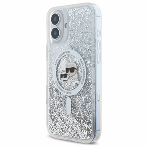 Karl Lagerfeld Liquid Glitter Karl&Choupette Head Magnetinis dėklas telefonui iPhone 16 - skaidrus
