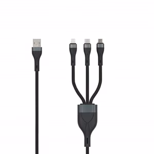 SEEK TOTI USB-A į microUSB/Type-C/Lightning, 1,5 m pynimo laidas 2A (ne-MFI), juodas