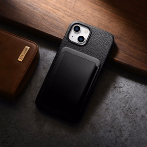 Чехол iCarer Litchi Premium Leather для iPhone 14 Plus магнитный кожаный с MagSafe чёрный