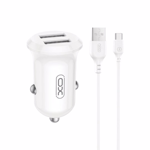 XO automobilinis įkroviklis CC67 12W 2x USB, juodas + USB - USB-C laidas