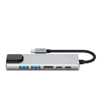 "Tech-Protect" HB02 HUB adapteris 6in1 USB-C + USB2.0 + USB3.0 + HDMI 4K 30Hz + RJ45 + PD100W - pilkas