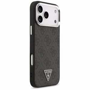 Guess 4G Triangle Logo MagSafe dėklas, skirtas iPhone 17 Pro Max / 18 Pro Max – juodas ir sidabro spalvos