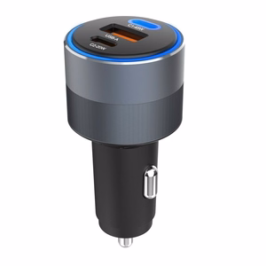 FORCELL F-ENERGY Alu automobilinis įkroviklis 2 x Type C + USB A PD QC4.0 SFC 2.0 4,5A 65W pilkas