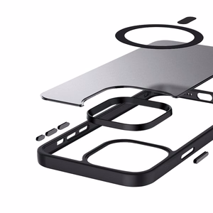 Crong Hybrid Frost MAG Cover dėklas, skirtas iPhone 15 Plus, suderinamas su MagSafe, juodas