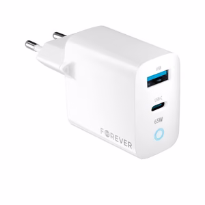 Forever TC-06-65AC GaN PD QC įkroviklis 1x USB-C 1x USB 65W baltas