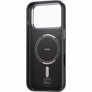 Benks Magnetic Armor Pro 600D kevlaro dėklas su metaliniu rėmeliu (C.K.FL.AP.BK.BA72), skirtas iPhone 18 Pro / 17 Pro, juodas