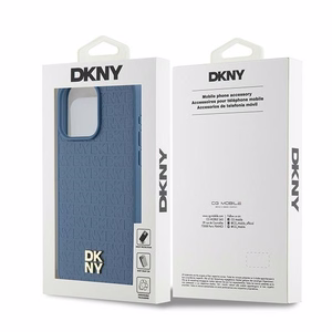 DKNY Odinis monogramos rašto metalinis logotipas Magnetinis dėklas telefonui iPhone 15 Pro Max - mėlynas