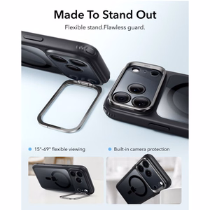 ESR Classic Hybrid Kickstand MagSafe dėklas, skirtas iPhone 18 Pro / 17 Pro, skaidrus juodas