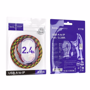 Кабель USB A - Lightning Hoco 2,4A 1 м X116 градиент красный