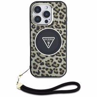 Guess HC IML leopardas trikampio virvelės dirželis MagSafe dėklas iPhone 16 Pro - rudas