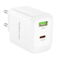 Borofone Wall charger BN30 Cargador GaN - USB + Type C - QC 3.0 PD 45W white