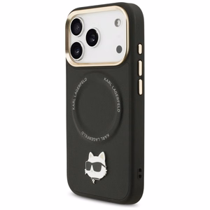 Karl Lagerfeld Big Strap Choupette metalinio logotipo Magnetinis dėklas telefonui iPhone 17 Pro Max - juodas